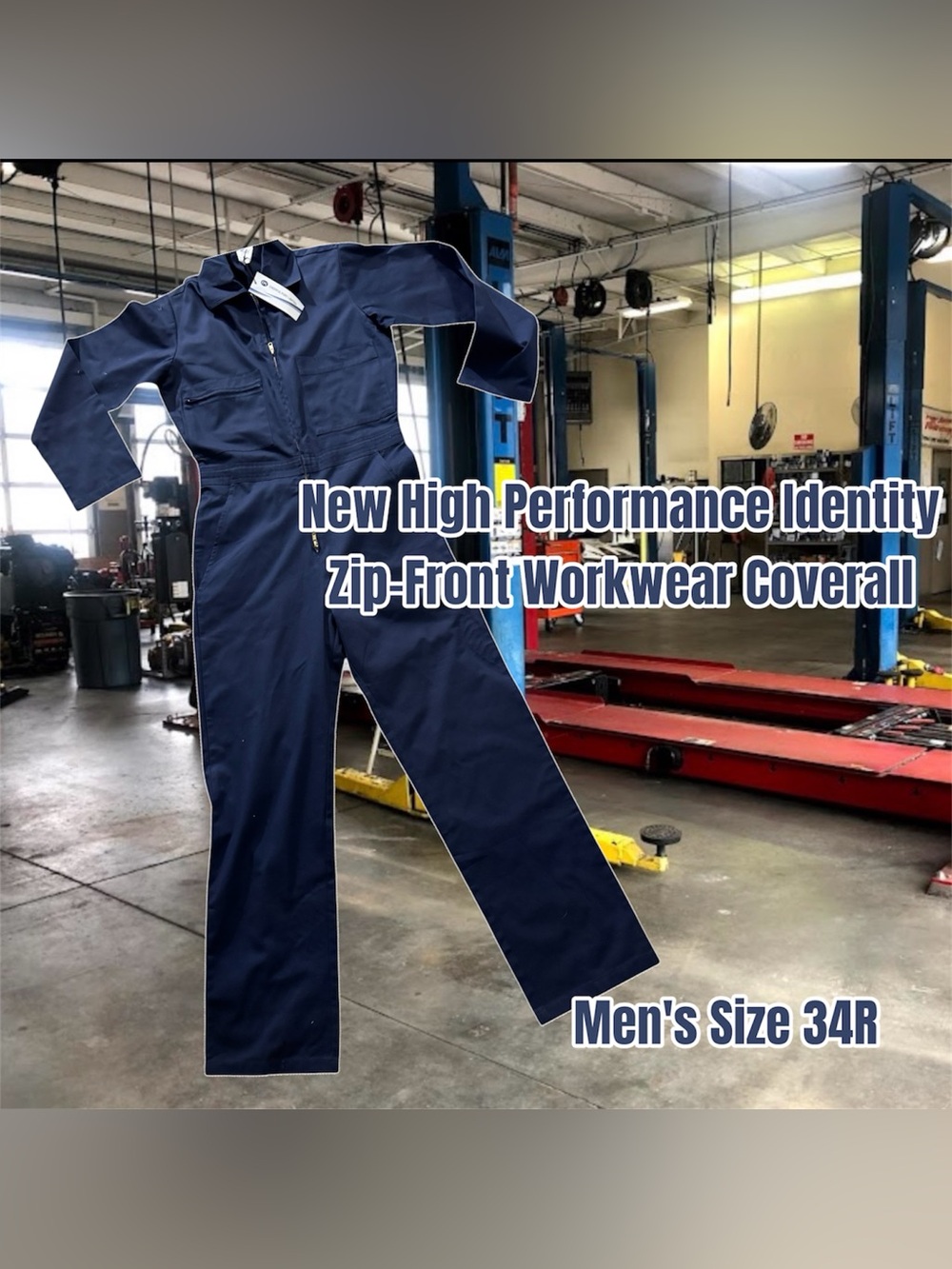 New HPI Men's Zip-Front Cotton Workwear Coverall Jumpsuit Size 34R (navy blue)